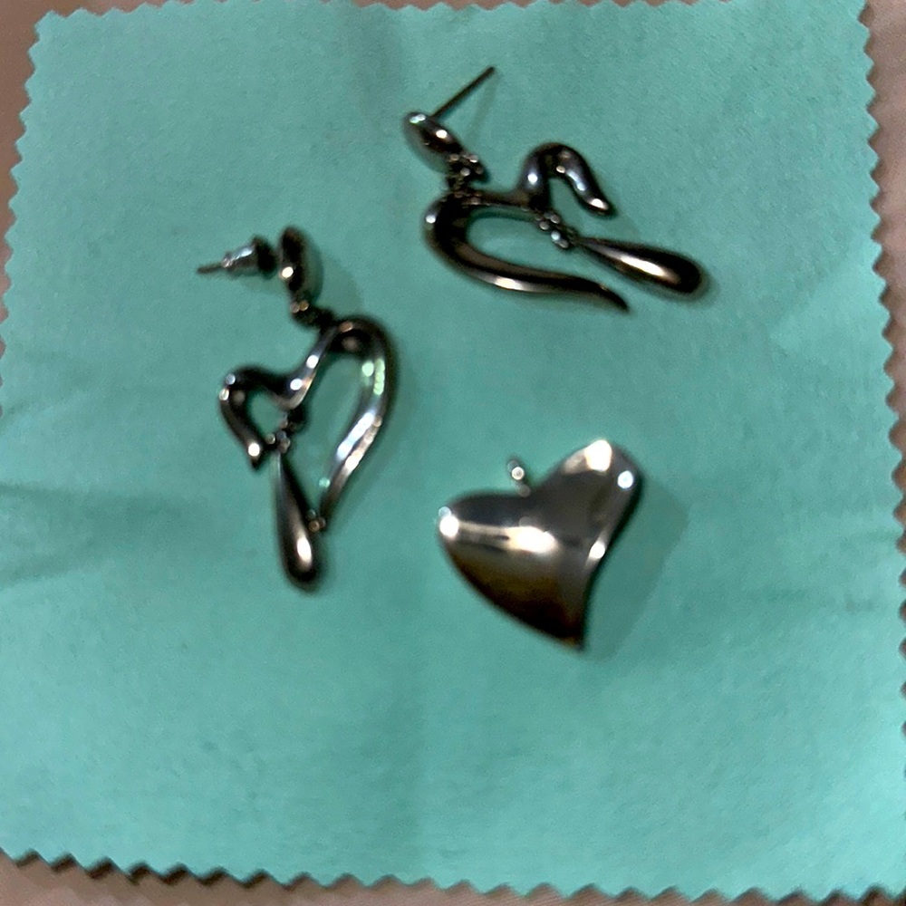 Silver Heart Charm and Dangle Earrings Bundle